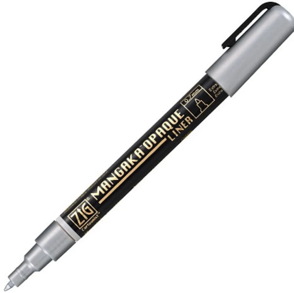 Kuretake Pisak ZIG Cartoonist Mangaka Opaque Liner - - srebrny, 0,7 mm