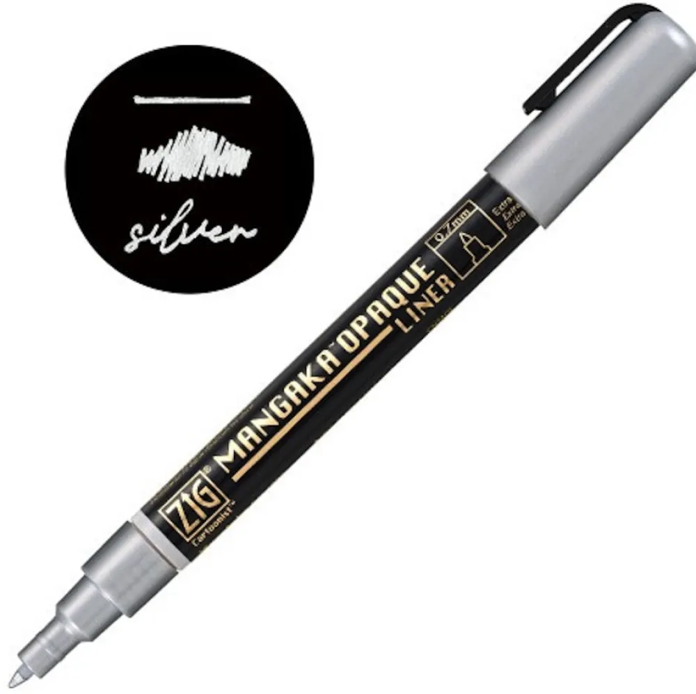 Kuretake Pisak ZIG Cartoonist Mangaka Opaque Liner - - srebrny, 0,7 mm