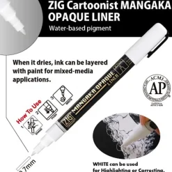 Kuretake Pisak ZIG Cartoonist Mangaka Opaque Liner - - biały, 0,7 mm