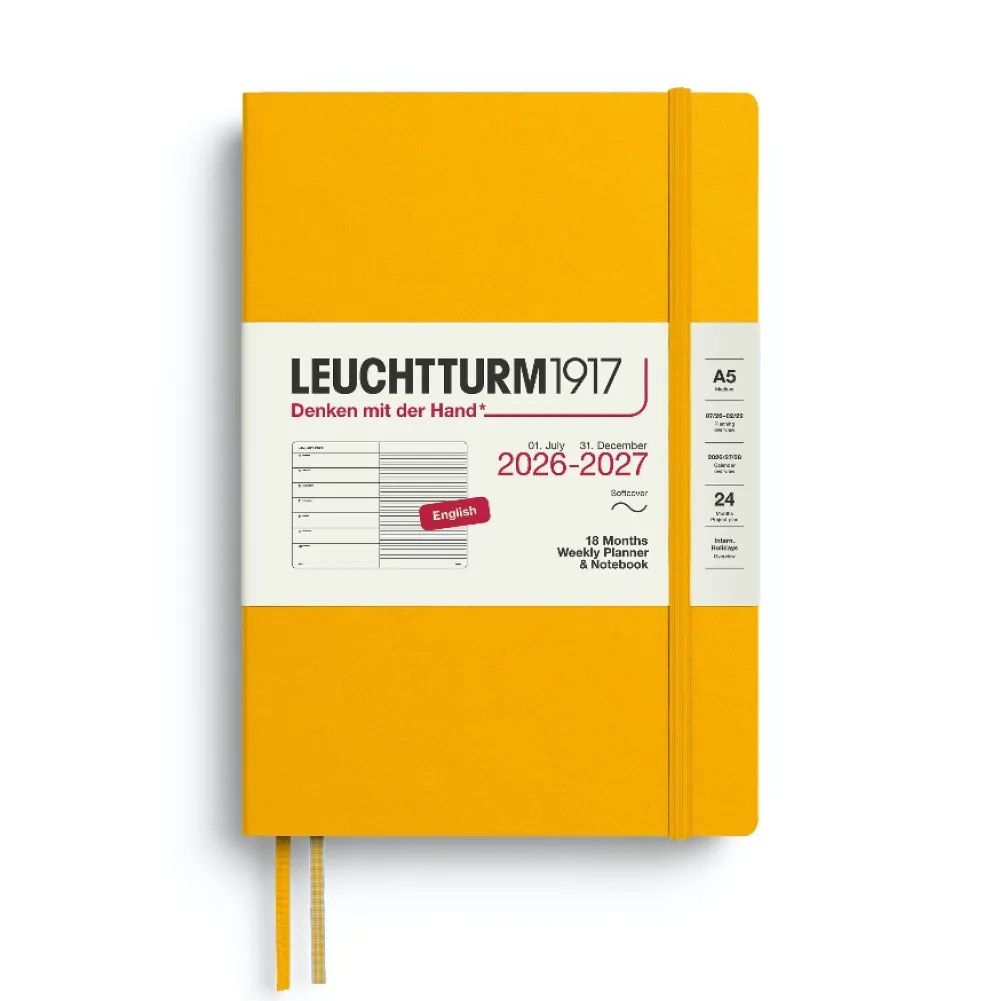 Leuchtturm1917 Planer tygodniowy z notatnikiem w linie 2026/2027 A5 - - Sunflower > Kalendarze Książkowe