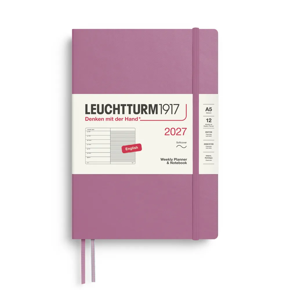 Leuchtturm1917 Planer tygodniowy z notatnikiem w linie 2027 - - Dusty Rose A5