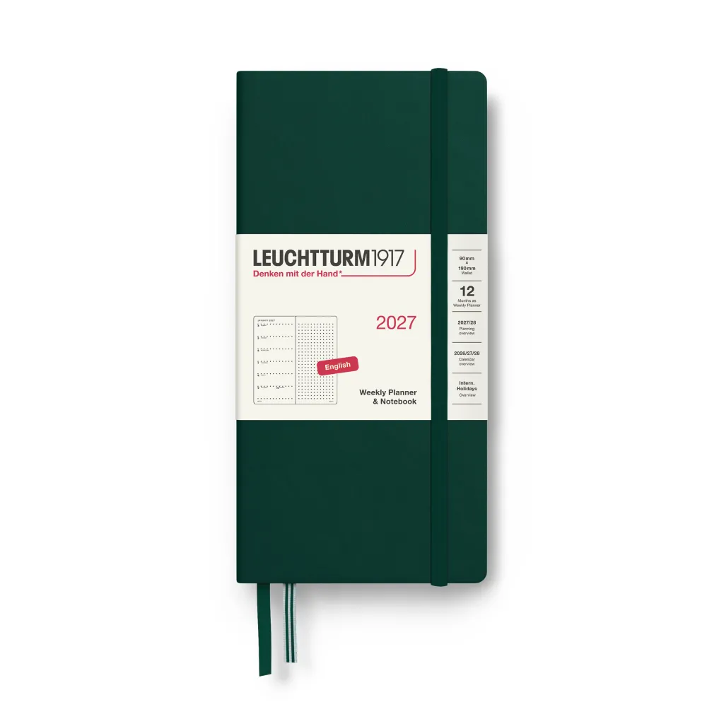 Leuchtturm1917 Planer tygodniowy z notatnikiem w kropki 2027 - - Foest Green 9 x 19 cm > Kalendarze Książkowe
