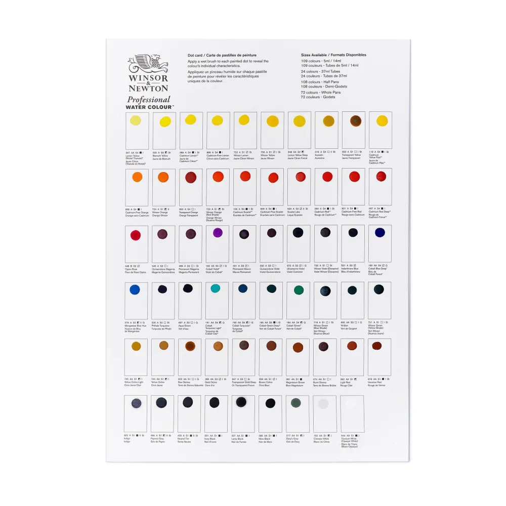 Winsor & Newton Próbnik farb Dot Card Professional Watercolour - - 109 kolorów > Farby Akwarelowe