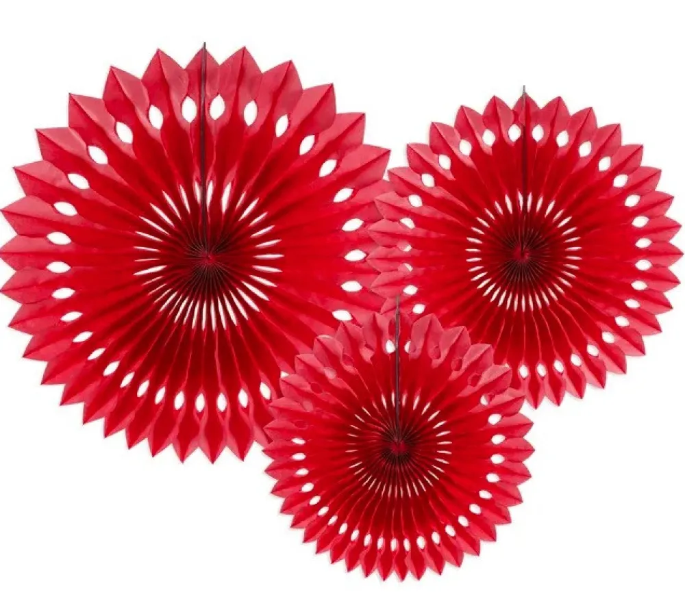 PartyDeco Rozety dekoracyjne z bibuły - czerwone, 3 szt.