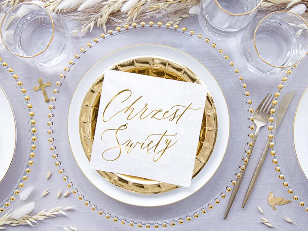 PartyDeco Serwetki Chrzest Święty - biało-złote, 20 szt. > Przyjęcia Okolicznościowe