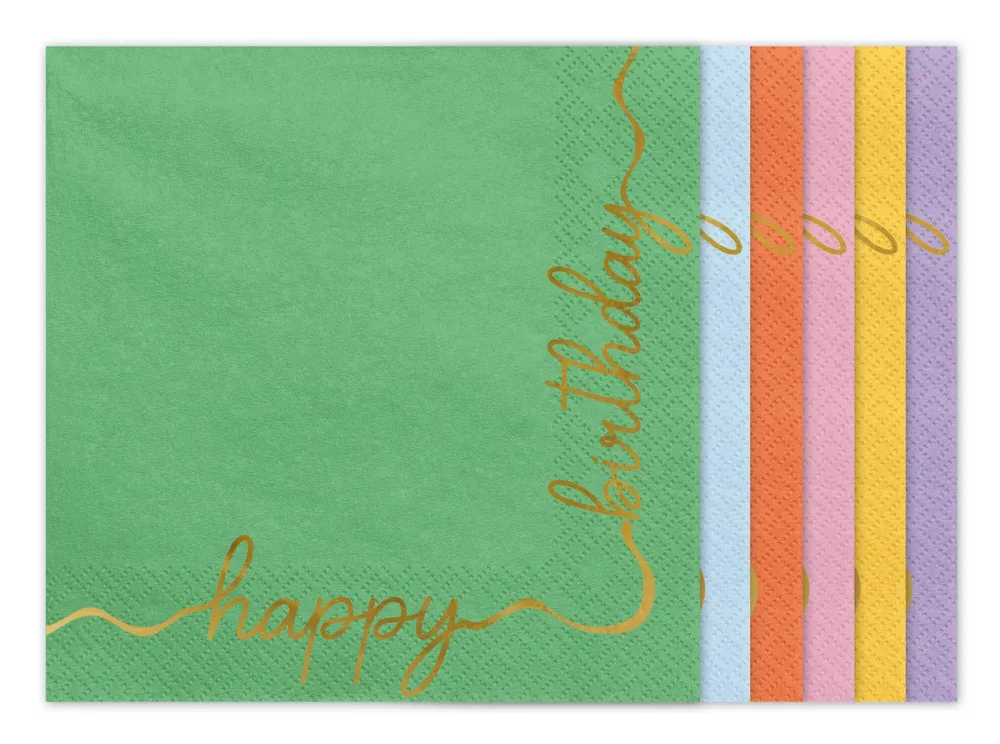 PartyDeco Serwetki papierowe Happy Birthday - kolorowe, 16,5 x 16,5 cm, 12 szt.