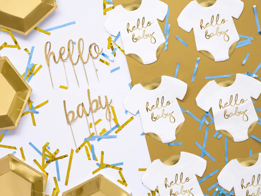 PartyDeco Serwetki papierowe Hello Baby Śpioszki - biało-złote, 20 szt. > Serwetki