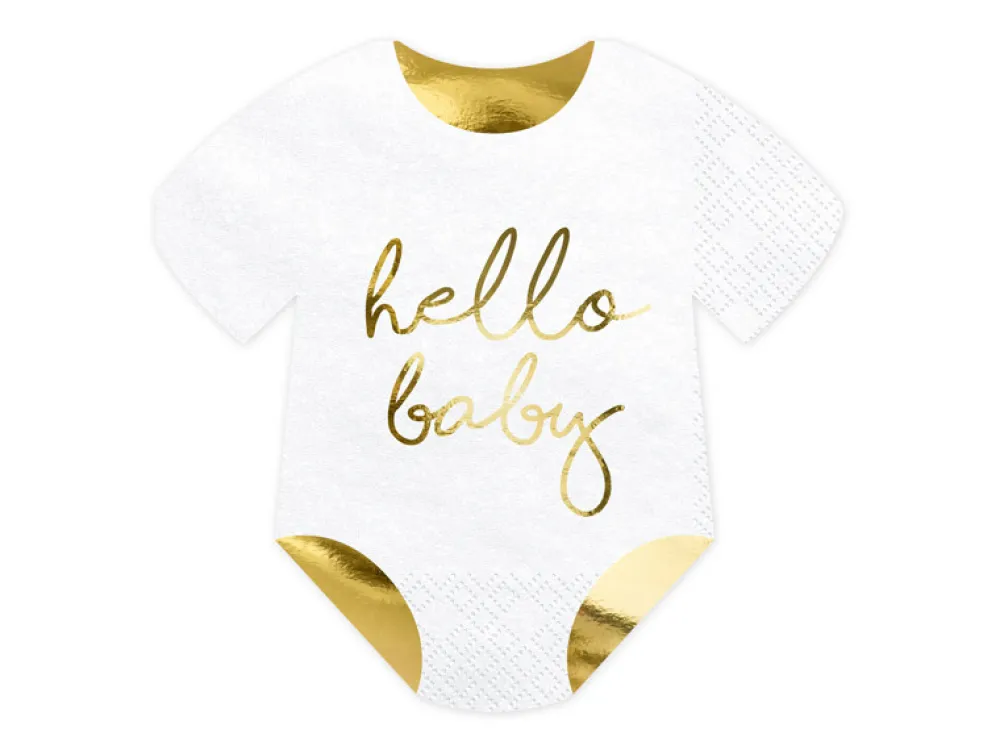PartyDeco Serwetki papierowe Hello Baby Śpioszki - biało-złote, 20 szt. > Serwetki