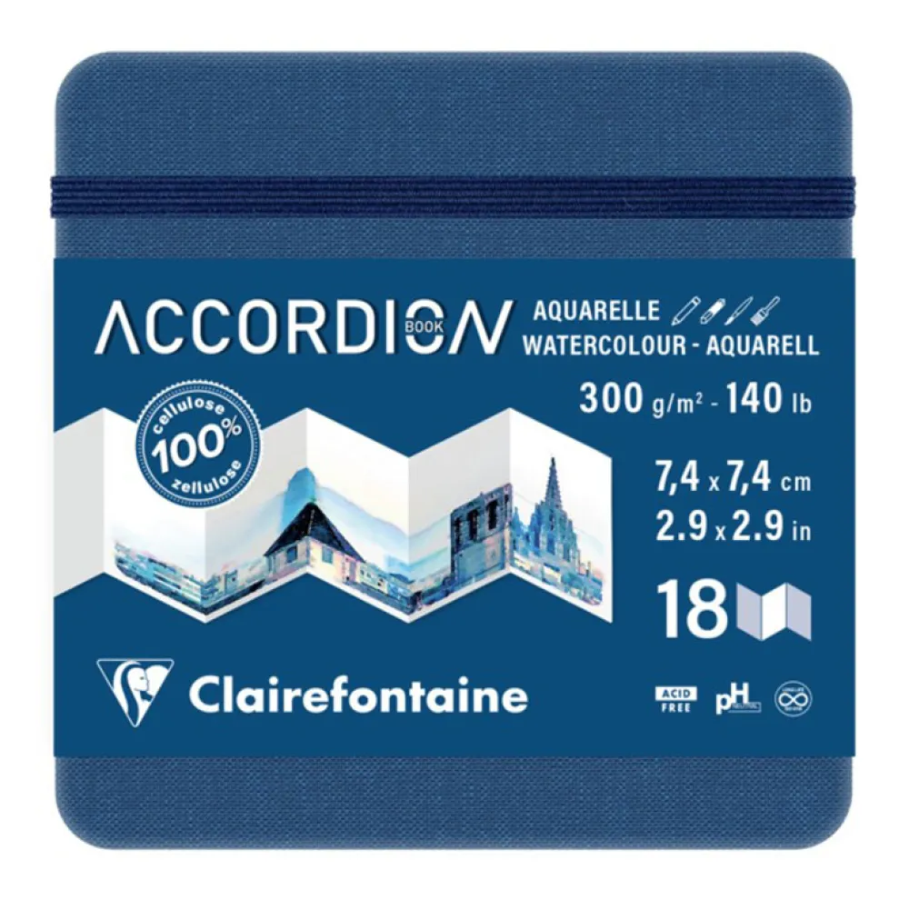 Clairefontaine Szkicownik gładki Accordion 7,4 x 7,4 cm - - 300 g 18 ark.