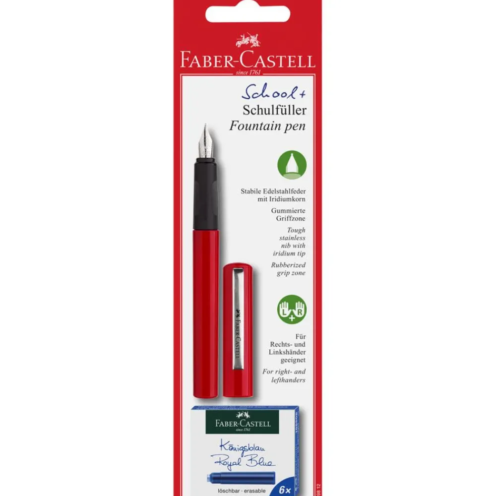 Faber-Castell Szkolne pióro wieczne z wkładami - - czerwone, M > Pióra Wieczne