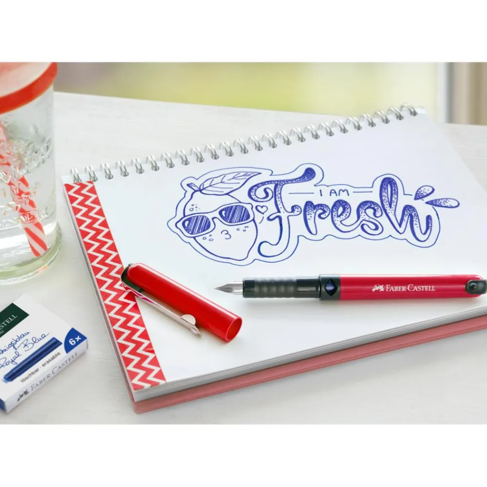 Faber-Castell Szkolne pióro wieczne z wkładami - - czerwone, M > Pióra Wieczne