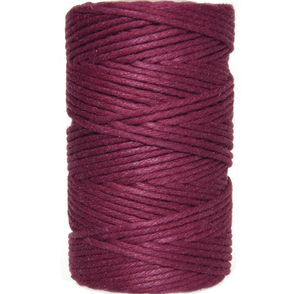Sznurek bawełniany do makramy - bordowy, 2 mm, 100 g, 60 m