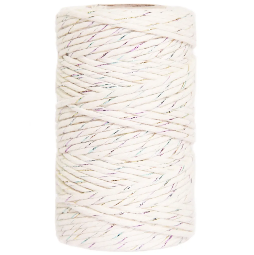 Sznurek bawełniany do makramy - beżowy z kolorową nicią, 2 mm, 100 g, 60 m > Sznurki