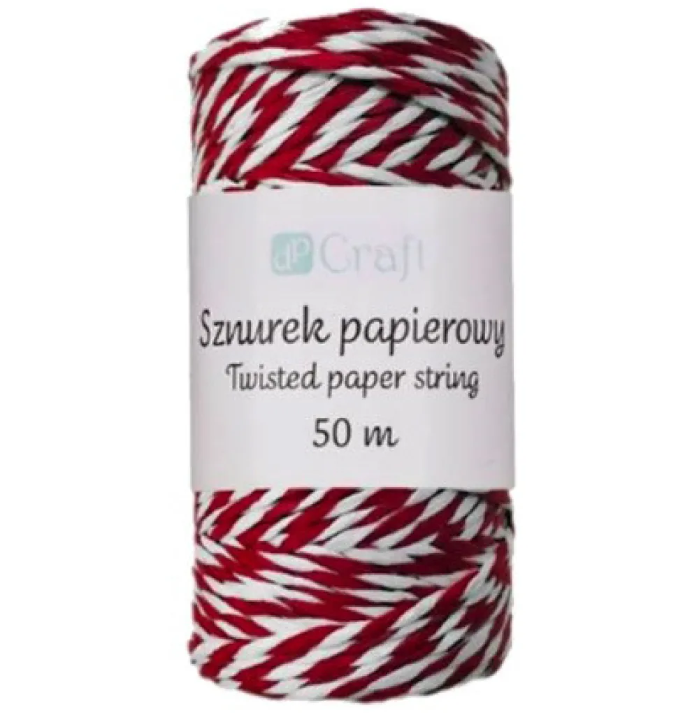 dpCraft Sznurek papierowy, skręcany - - biało-czerwony, 50 m