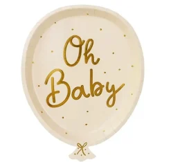 PartyDeco Talerzyki papierowe baloniki, Oh Baby - 17,5 x 22 cm, 6 szt.