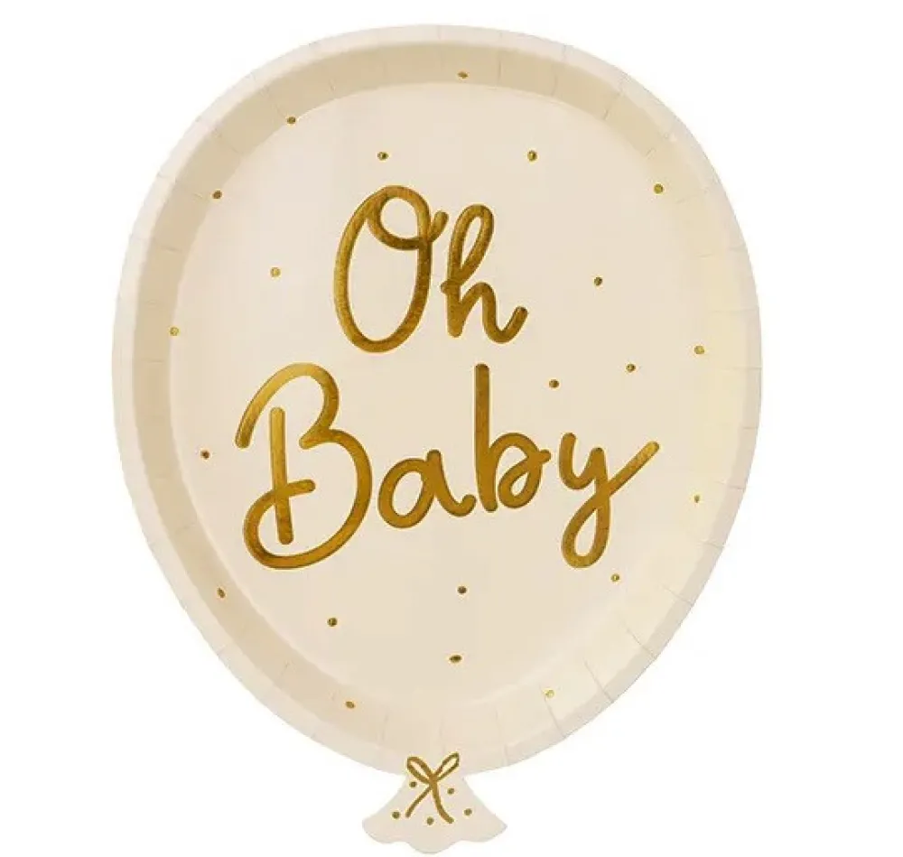 PartyDeco Talerzyki papierowe baloniki, Oh Baby - 17,5 x 22 cm, 6 szt.