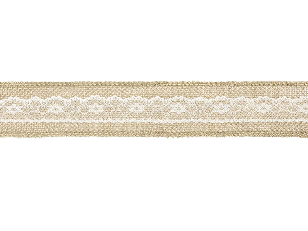 PartyDeco Taśma jutowa z koronką - 4 cm x 5 m > Koronki