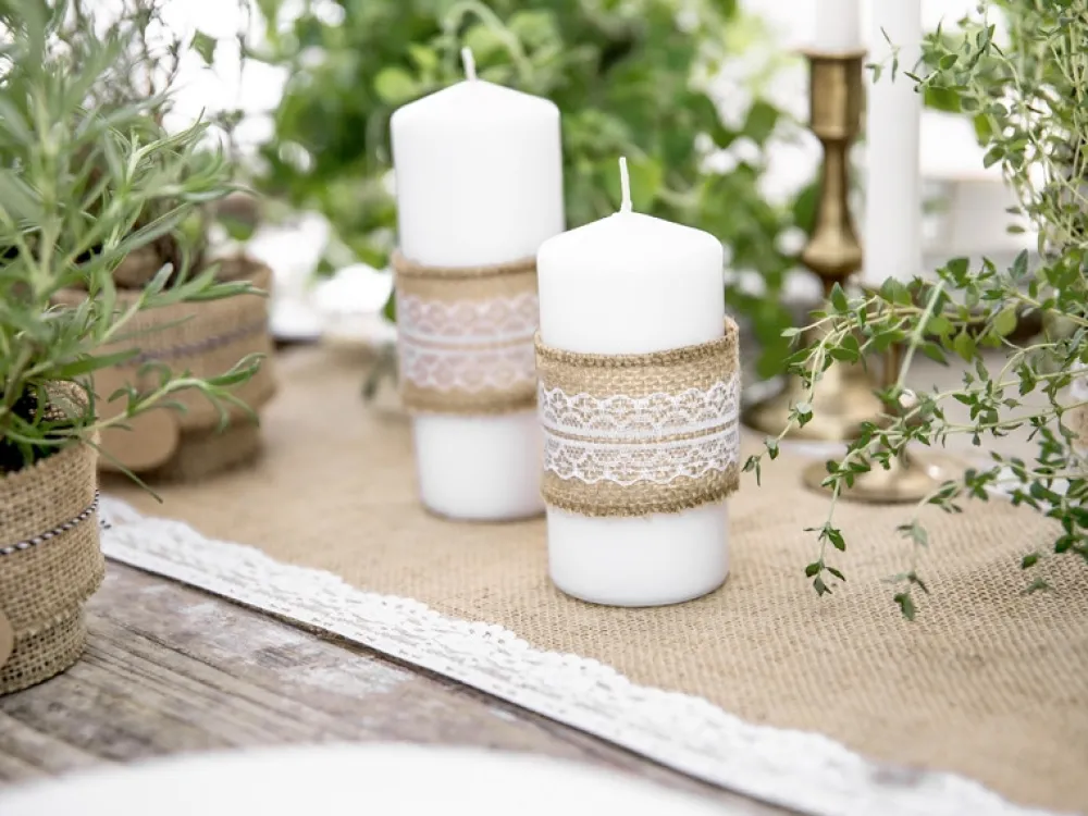 PartyDeco Taśma jutowa z koronką - 5 cm x 5 m