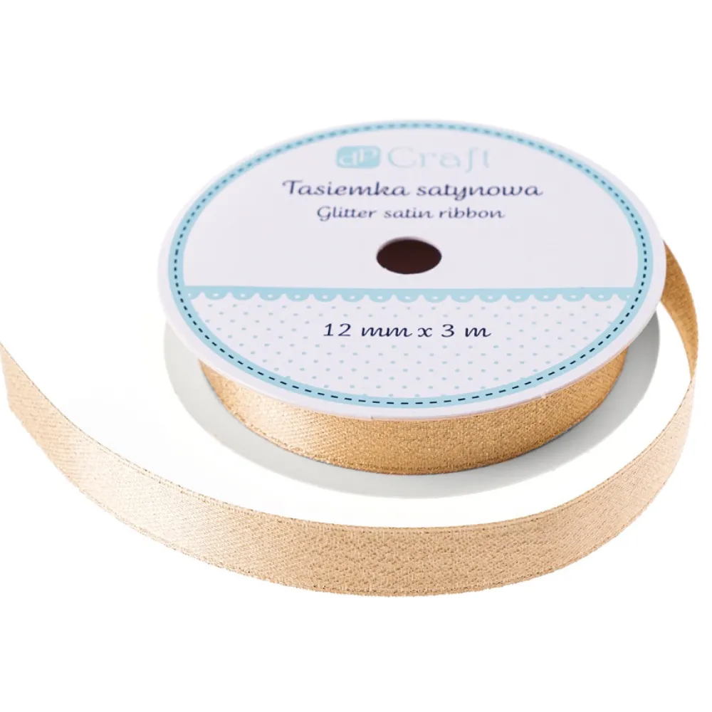 dpCraft Tasiemka satynowa z brokatem - - złota, 12 mm x 3 m > Satynowe|Ozdobne