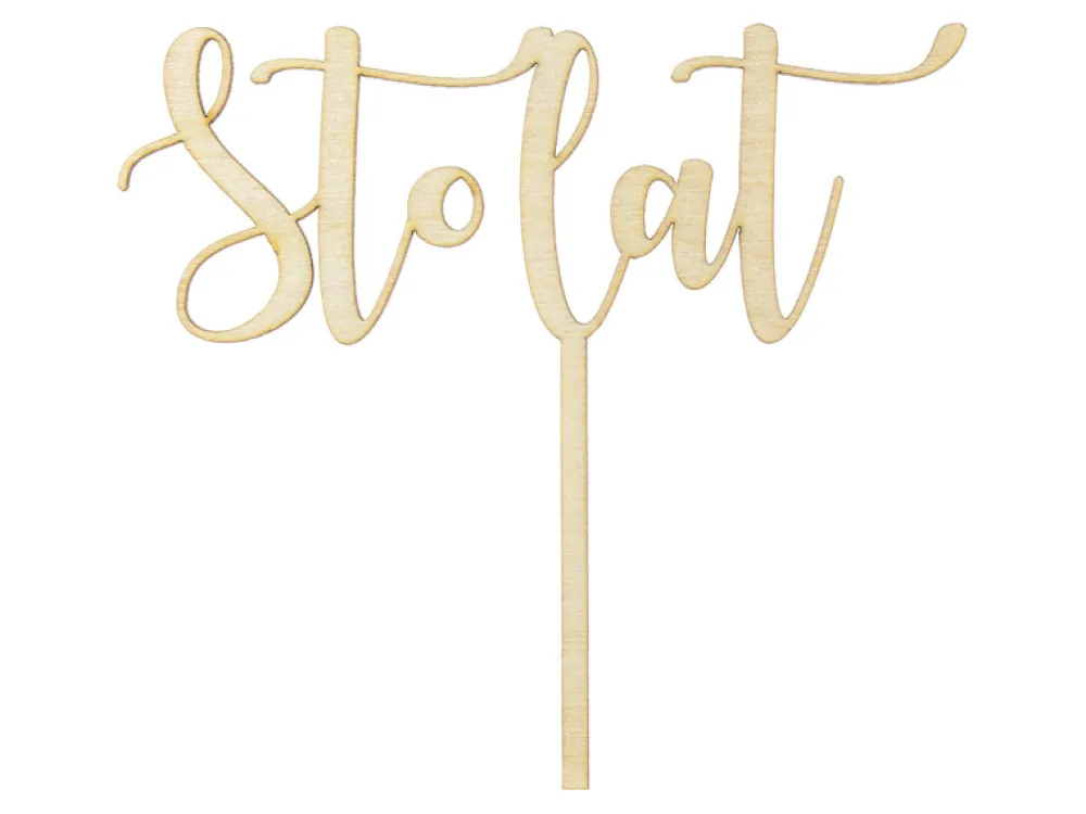 PartyDeco Topper na tort, ciasto Sto lat - drewniany, 14 cm > Toppery Na Wypieki