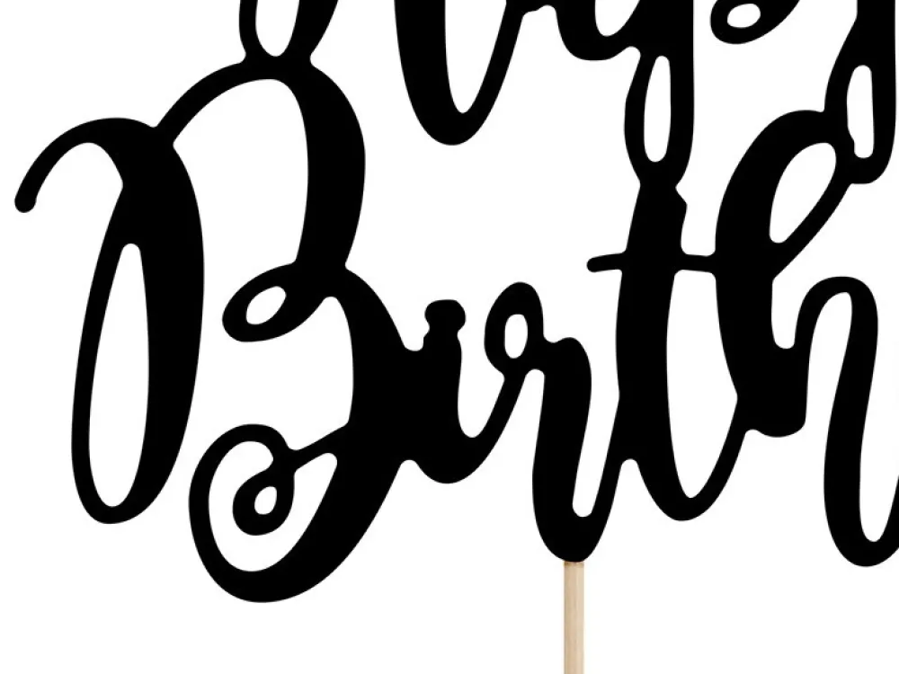 PartyDeco Topper na tort Happy Birthday - czarny