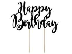 PartyDeco Topper na tort Happy Birthday - czarny