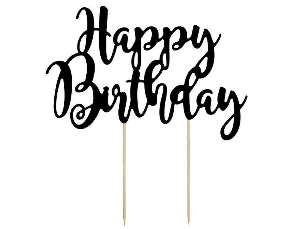 PartyDeco Topper na tort Happy Birthday - czarny