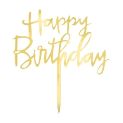 PartyPal Topper na tort Happy Birthday - złoty, 13 x 13,5 cm > Toppery Na Wypieki