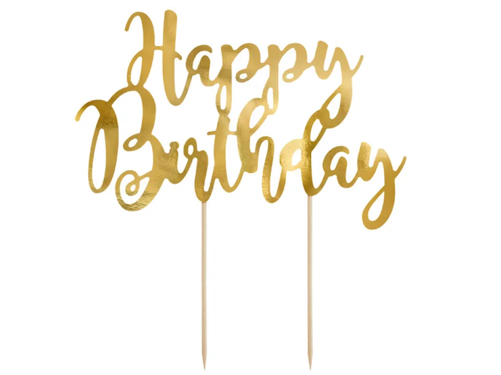 PartyDeco Topper na tort Happy Birthday - złoty, 22,5 cm > Toppery Na Wypieki