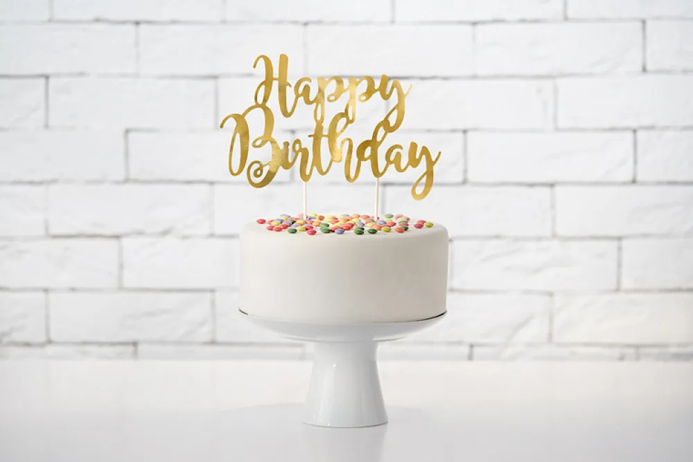PartyDeco Topper na tort Happy Birthday - złoty, 22,5 cm > Toppery Na Wypieki