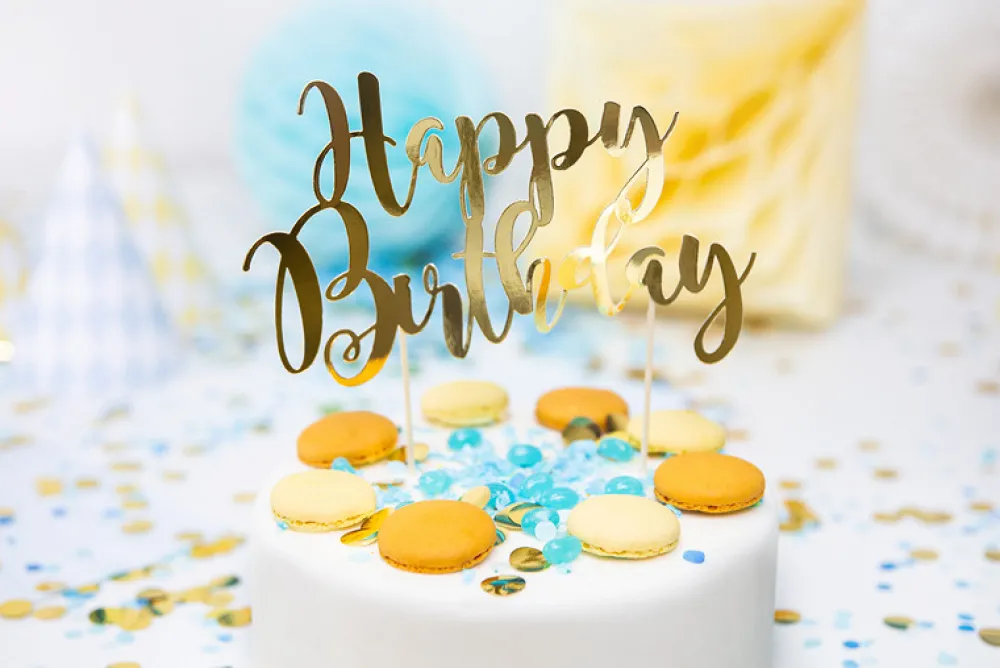 PartyDeco Topper na tort Happy Birthday - złoty, 22,5 cm > Toppery Na Wypieki
