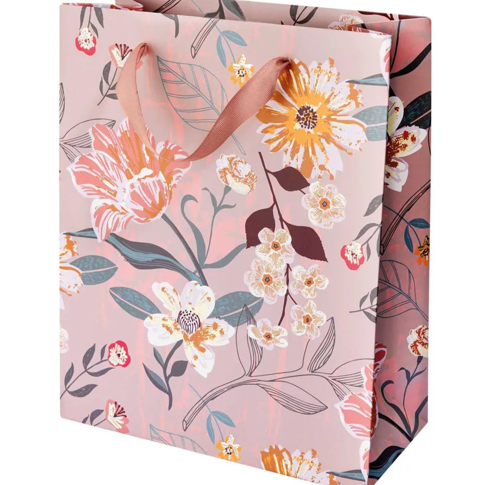 Rico Design Torba prezentowa Flowers - - różowa, 26 x 32 x 12 cm > Torby Papierowe