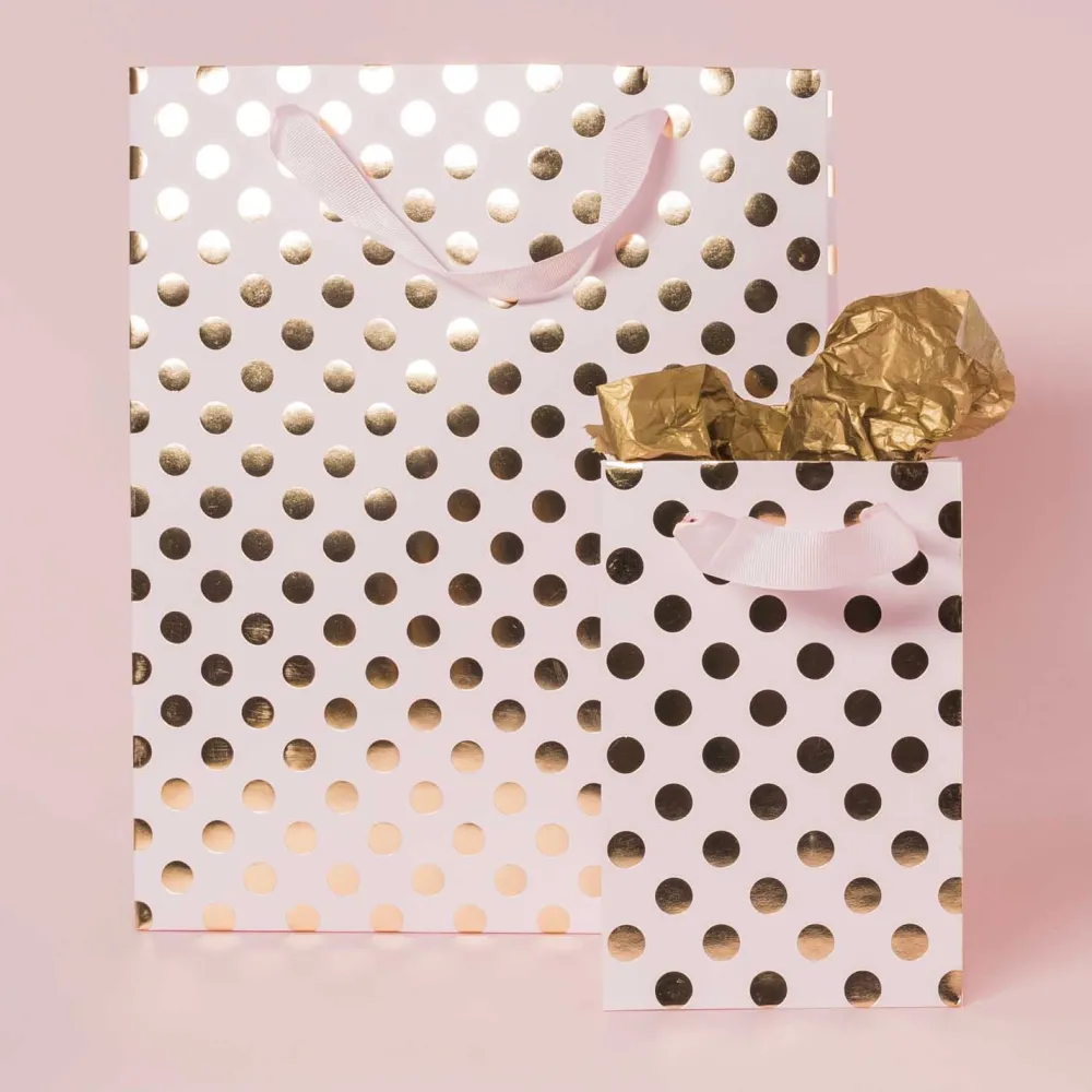 Rico Design Torba prezentowa w kropki - - różowo-złota, 12 x 18 x 10 cm