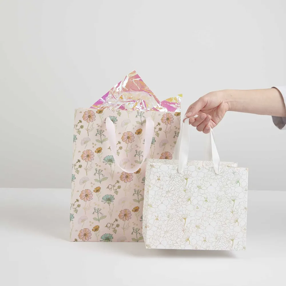 Rico Design Torba prezentowa Złote Kwiaty - - 22 x 18 x 10 cm > Torby Papierowe