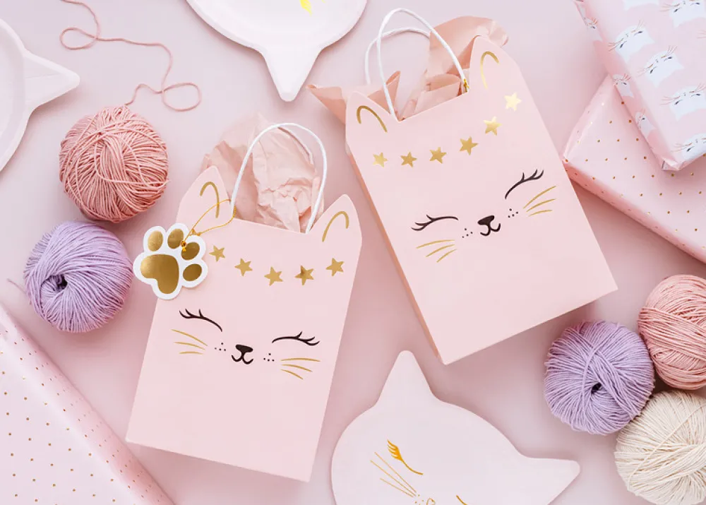 PartyDeco Torebka na prezenty Kotek - różowa, 18 x 10,5 x 27,5 cm > Torby Papierowe