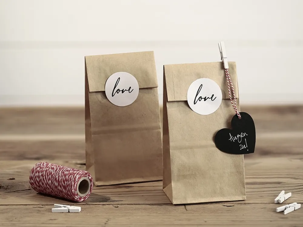 PartyDeco Torebki papierowe na słodycze Love - kraft, 6 szt.