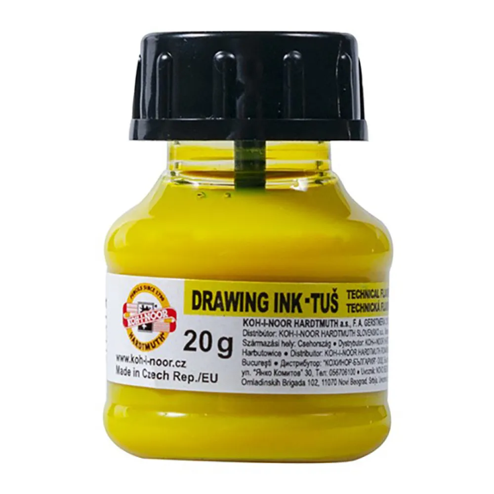 KOH-I-NOOR Tusz rysunkowy, kreślarski - - żółty fluorescencyjny, 20 g
