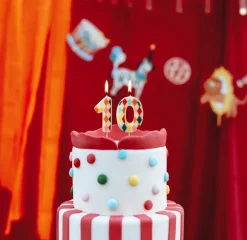 PartyDeco Świeczka urodzinowa cyferka 0 - kolorowe romby, 5,5 cm
