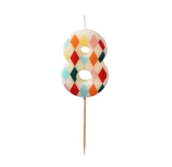 PartyDeco Świeczka urodzinowa cyferka 8 - kolorowe romby, 5,5 cm