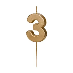PartyDeco Świeczka urodzinowa cyferka 3 - złota, 4,5 cm