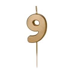PartyDeco Świeczka urodzinowa cyferka 9 - złota, 4,5 cm