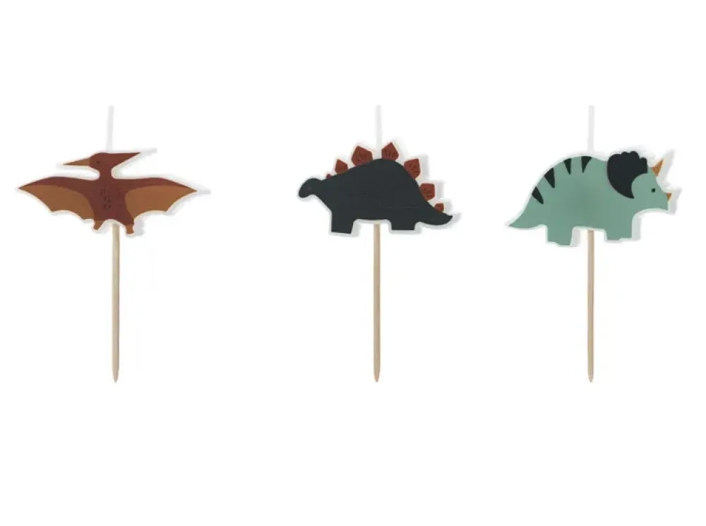 PartyDeco Świeczki urodzinowe Dinozaury - 3 cm, 3 szt. > Świeczki Urodzinowe