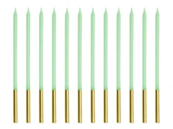 PartyDeco Świeczki urodzinowe gładkie - jasnozielone, 14 cm, 12 szt.