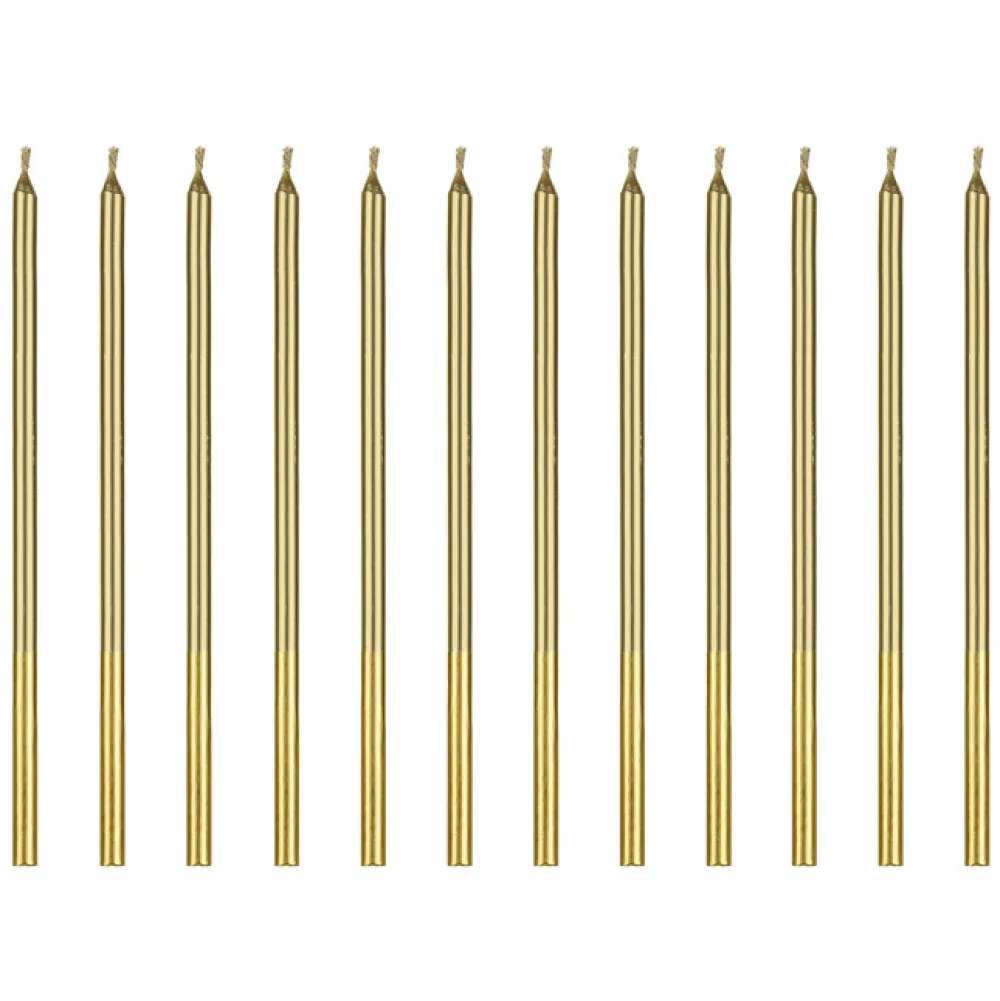 PartyDeco Świeczki urodzinowe gładkie - złote, 14 cm, 12 szt. > Świeczki Urodzinowe
