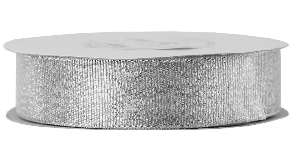 Wstążka brokatowa 25 mm - srebrna, 32 m