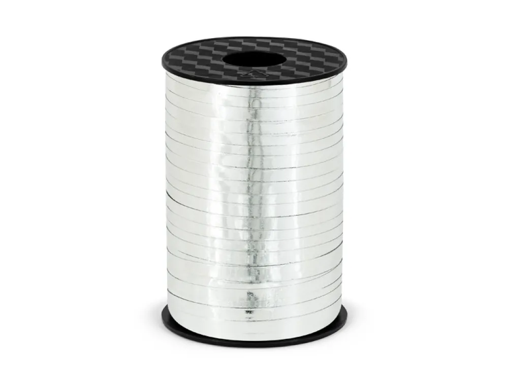 PartyDeco Wstążka plastikowa do balonów - srebrna metalizowana, 5 mm x 225 m