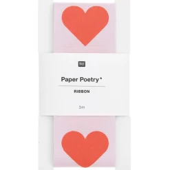 Rico Design Wstążka taftowa, Serca - Paper Poetry - różowa, 38 mm x 3 m