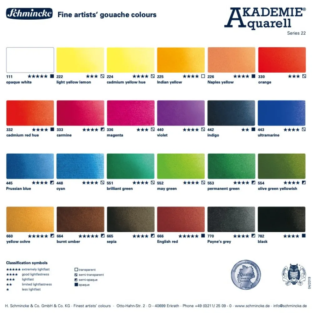 Schmincke Zestaw akwareli Akademie Aquarell w półkostkach - - 12 kolorów