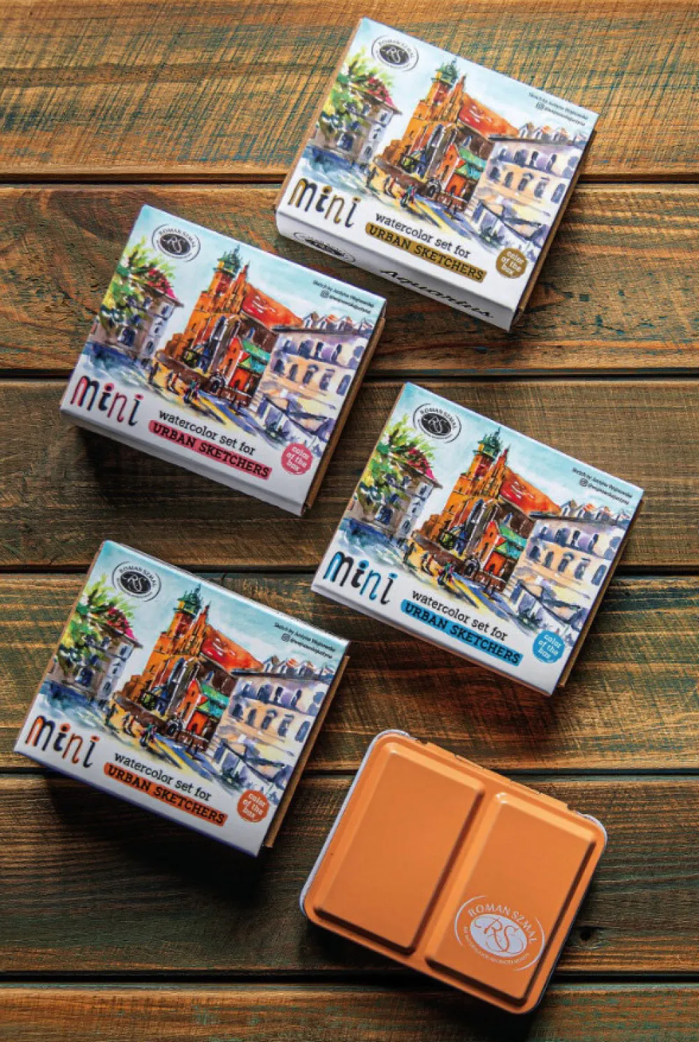 Roman Szmal Zestaw akwareli Aquarius w półkostkach Mini Urban Sketchers - - Apricot, 8 kolorów