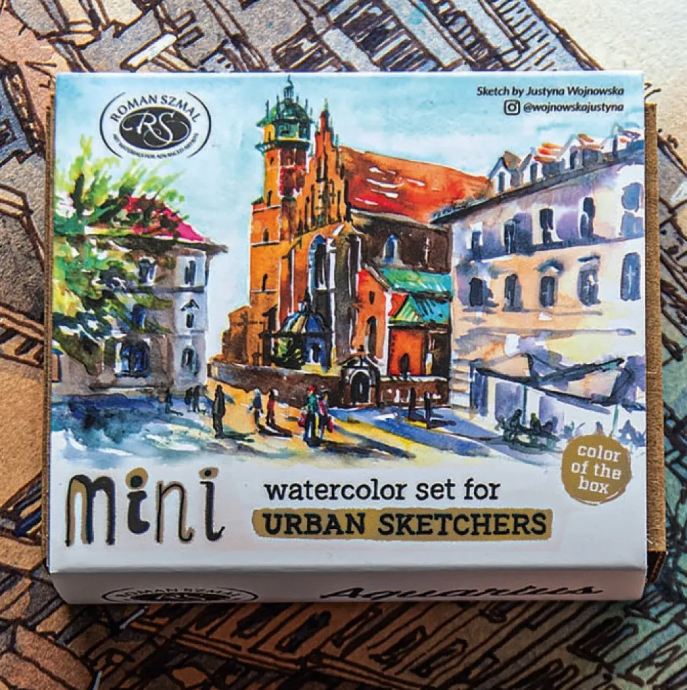 Roman Szmal Zestaw akwareli Aquarius w półkostkach Mini Urban Sketchers - - Gold, 8 kolorów